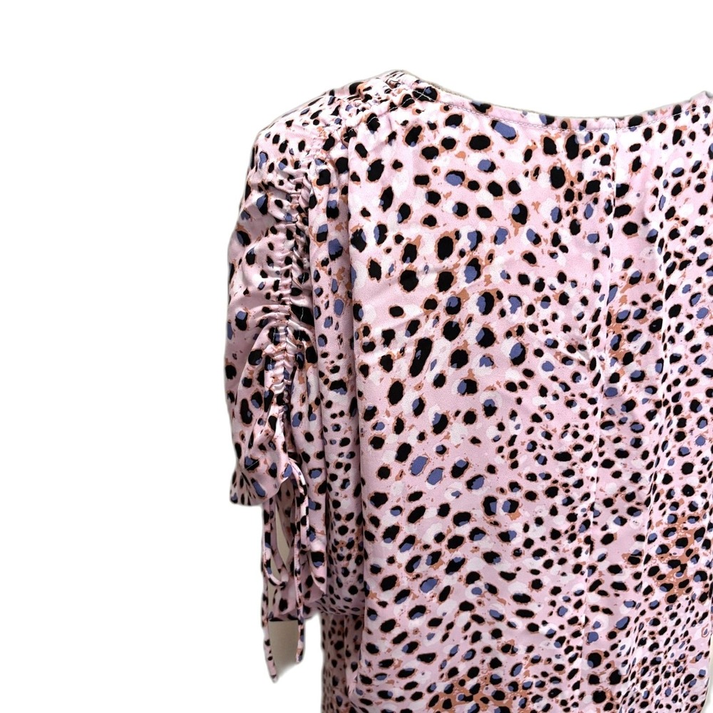 Cabi 5980 Seaside Top Pink Panther Animal Print Ruched Sleeve V-Neck Blouse XS - Picture 3 of 5